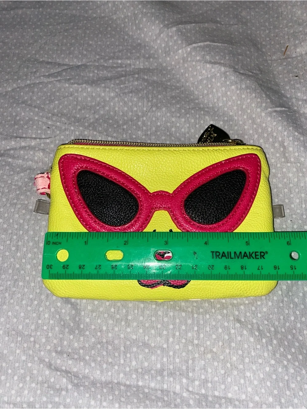 Bright Yellow Coin Purse with Pink Sunglasses Appliqué